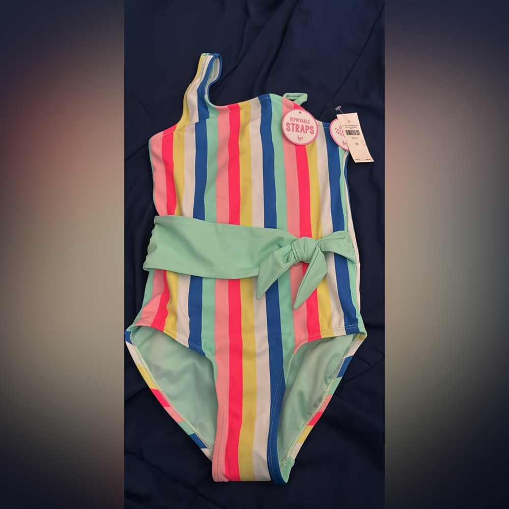 Justice Multicolor Striped Kids One Piece Swimsuit